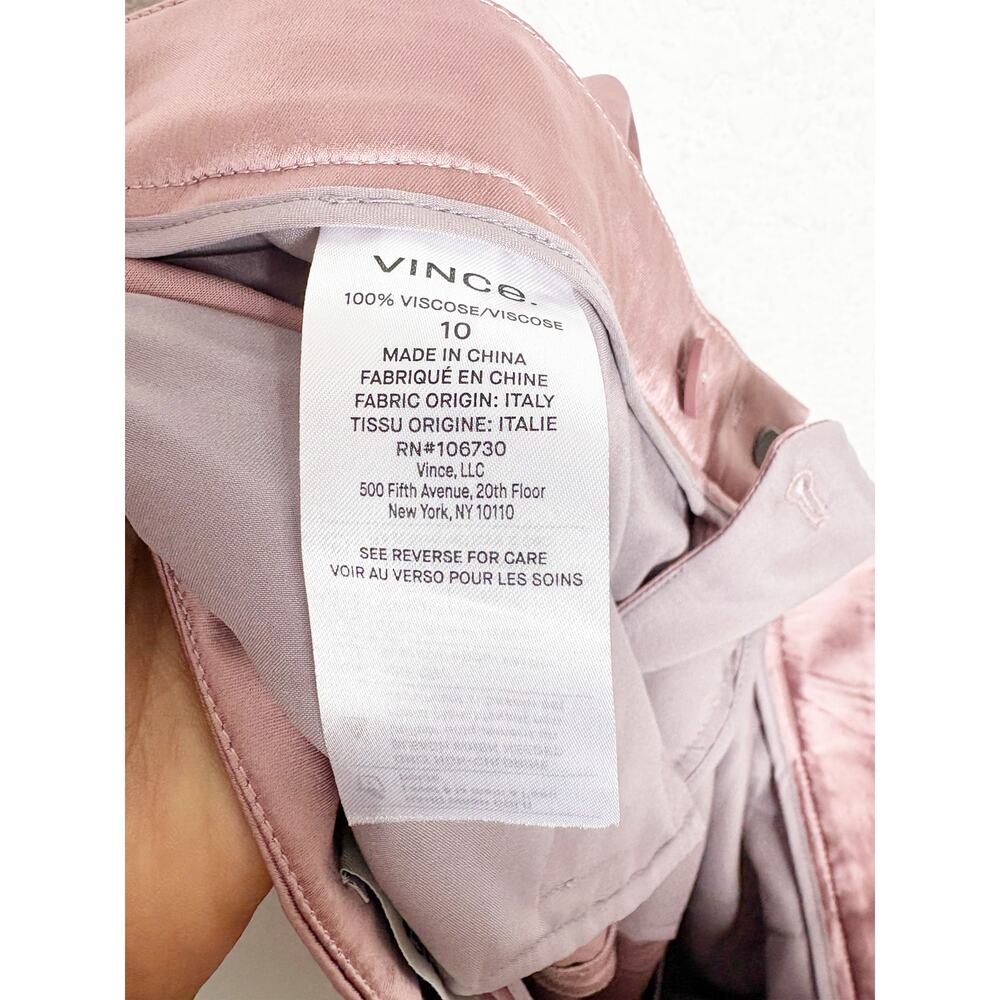 VINCE Liquid Shine Straight Leg Trousers Size 10 Pink Satin Wide Leg Career Wear - Picture 6 of 13